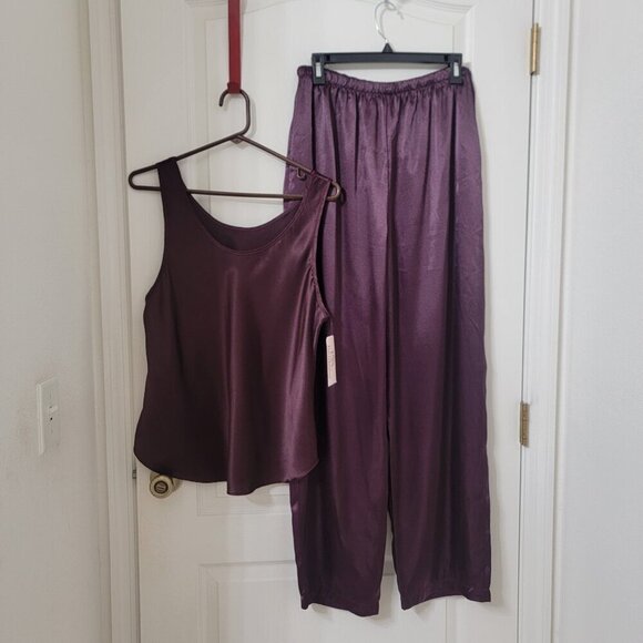 LA Intimates Size L Aubergine Purple Satin Pajama 2-Piece Set, NEW with Tags - Picture 1 of 13